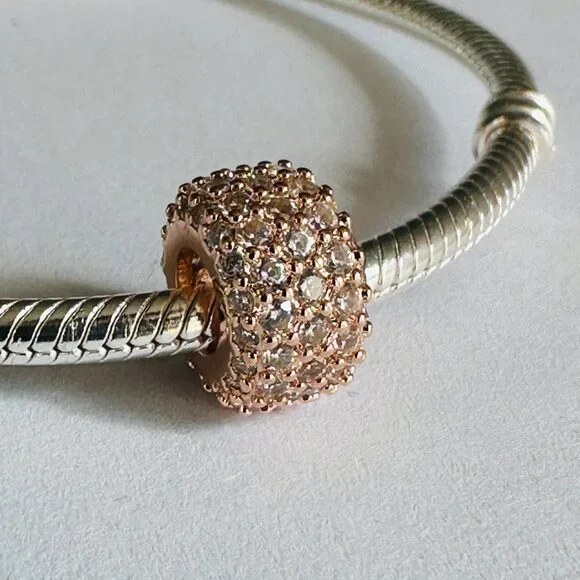 NEW Authentic Pandora Rose Charm Sparkling Pave Triple-ROW 782820C01 - Picture 10 of 10